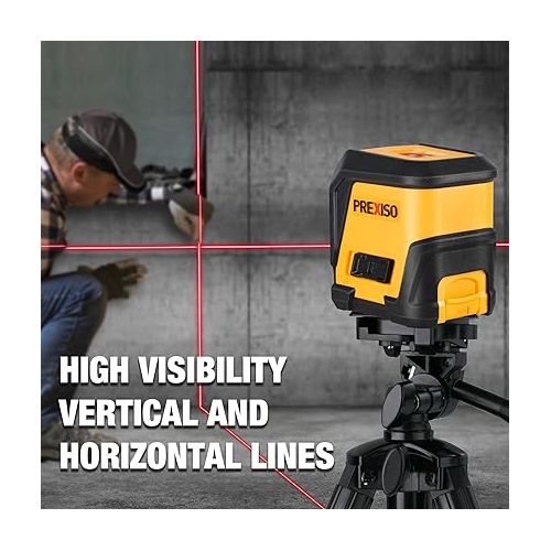  PREXISO Laser Level Self-Leveling - Cross Line Laser Level, 50FT Line leveler Tool for Hanging Pictures,Wall Writing Painting with LED Indicator, 2 AA Batteries & Carry Bag