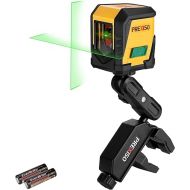 PREXISO Laser Level, 65Ft Self Leveling Cross Line Laser Level, Green Line leveler Tool for Hanging Picture, Floor Tile, Home Renovation with LED Indicator & 2 AA Batteries (360°Clamp)