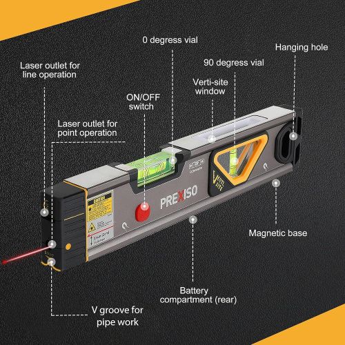  PREXISO 2-in-1 Laser Level Spirit Level with Light, 100Ft Alignment Point & 30Ft Leveling Line, Magnetic Laser Leveler Tool for Construction Picture Hanging Wall Writing Painting H