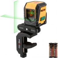 PREXISO 65FT Laser Level Self Leveling Cross-Line Laser Green Beam, with Rotatable Mount Clamp, LED Indicator for Hanging Pictures, Home Renovation, Floor Tile, Construction, 2 AA