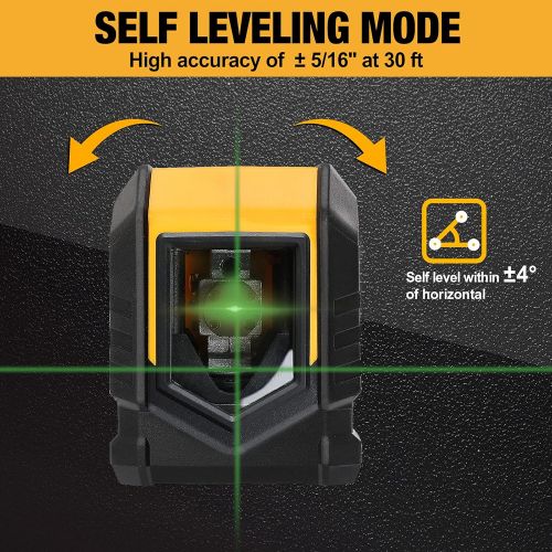  PREXISO 65FT Laser Level Self Leveling Cross-Line Laser Green Beam, with Rotatable Mount Clamp, LED Indicator for Hanging Pictures, Home Renovation, Floor Tile, Construction, 2 AA