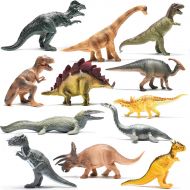 Prextex Realistic Looking 10 Dinosaurs Pack of 12 Large Plastic Assorted Dinosaur Figures