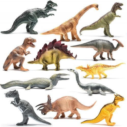  Prextex Realistic Looking 10 Dinosaurs Pack of 12 Large Plastic Assorted Dinosaur Figures