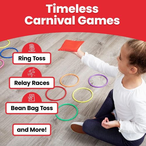  Prextex 3 in 1 Carnival Outdoor Games Combo Set Cornhole Bean Bags Ring Toss Game and Birthday Party Outdoor Games Supplies Plastic Cone Set 26 Piece Set