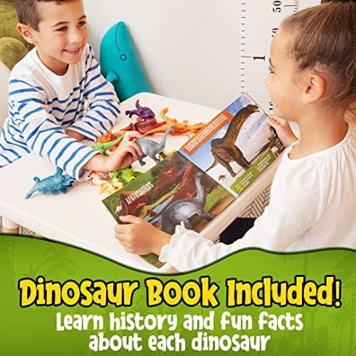  Prextex Realistic Looking 7 Dinosaurs Pack of 12 Large Plastic Assorted Dinosaur Figures with Dinosaur Book