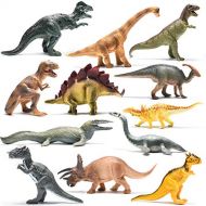 Prextex Realistic Looking 10 Dinosaurs Pack of 12 Large Plastic Assorted Dinosaur Figures