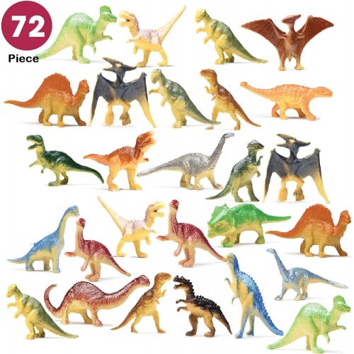  Prextex Box of Mini Dinosaur Toys (72 Count) Best for Dinosaur Party Favors Cake Toppers Easter Eggs Filler