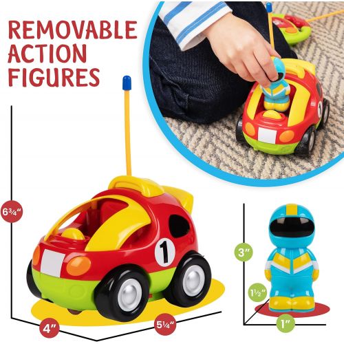  [아마존베스트]Prextex Pack of 2 Cartoon R/C Police Car and Race Car Radio Control Toys for Kids- Each with Different Frequencies So Both Can Race Together