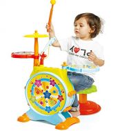 [아마존베스트]Prextex Kids Electric Toy Drum Set for Kids Working Microphone Lights and Adjustable Sound Bass Drum Pedal Drum Sticks with Little Chair All Included