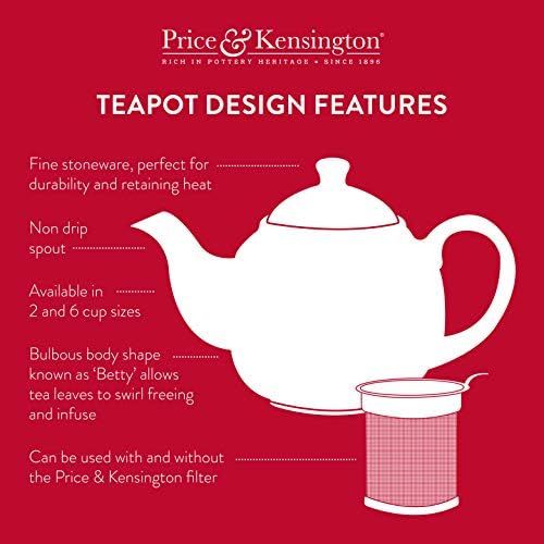  Price & Kensington, 6 Tassen Teekanne, Steingut, rot, glanzend