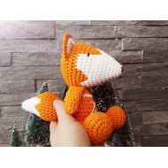 Pricieuse Amigurumi Fox plush crocheted, white and orange