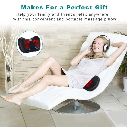  Prideal Shiatsu Pillow Massager - Electric Back Shoulder Massage with Heat Deep Tissue Kneading for Full Body Muscle Pain Relief Portable Relaxation in Car Home and Office