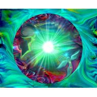 /Primalpainter Red Green Chakra Art, Reiki Angel Energy Art, Green Decor Abstract Art Circle