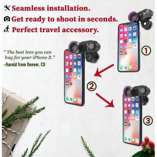  Prime Focal Phone Camera Lens Kit with Swappable Lens Design Includes Premium Lenses 120º Super Wide Lens, 180º FISHEYE Lens and 10X15X Macro Lens Camera Lens Kit for iPhone X