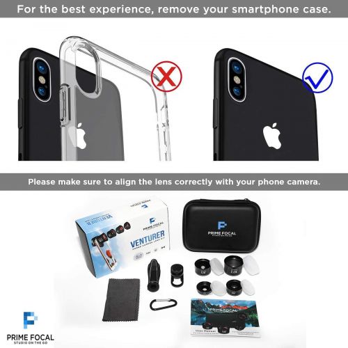  Prime Focal 4 in 1 Camera Phone Lens Kit, Cellphone Camera Lenses with Wide Angle, Telephoto, Fisheye & Macro Lens for iPhone X, XS, 8, 7, 6, Samsung Galaxy S8, S9, Note, and Most