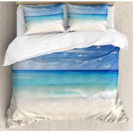Prime Leader Full Bedding Sets for Boys, Ocean Duvet Cover Set, Tropical Haven Style Sandy Shore and Sea with Waves Escape to Paradise Theme, Cosy House Collection 4 Piece Bedding Sets