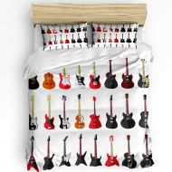 Prime Leader 3 Piece Bedding Set Queen, 18 Different Types of Guitars Musical Instruments Duvet Cover Set for Girls Boys Children Adult, Ultra Soft and Easy Care Sheet Quilt Sets with Decorativ