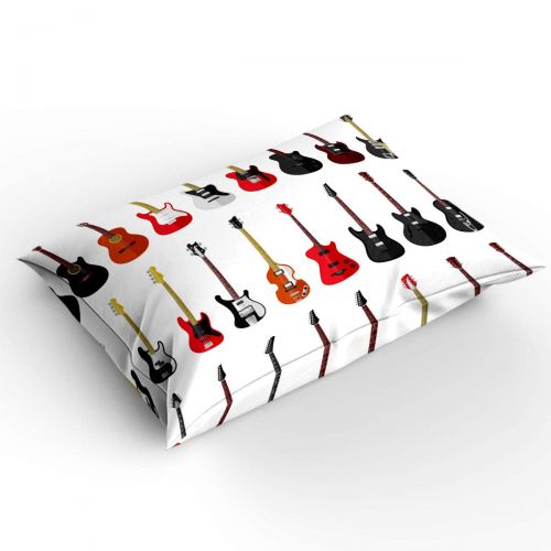  Prime Leader 3 Piece Bedding Set Queen, 18 Different Types of Guitars Musical Instruments Duvet Cover Set for Girls Boys Children Adult, Ultra Soft and Easy Care Sheet Quilt Sets with Decorativ