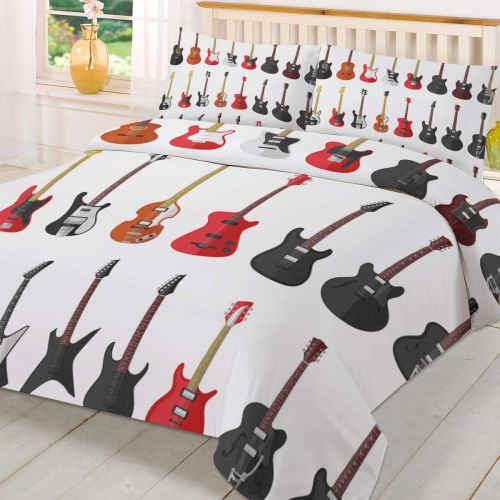  Prime Leader 3 Piece Bedding Set Queen, 18 Different Types of Guitars Musical Instruments Duvet Cover Set for Girls Boys Children Adult, Ultra Soft and Easy Care Sheet Quilt Sets with Decorativ