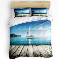 Prime Leader 3 Piece Bedding Set King, Sailboat Duvet Cover Set for Girls Boys Children Adult, Ultra Soft and Easy Care Sheet Quilt Sets with Decorative Pillow Covers