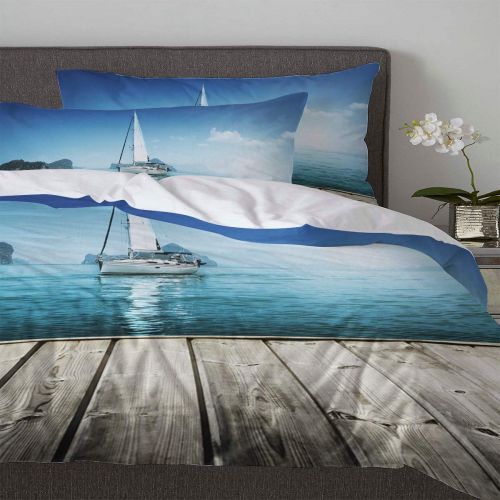  Prime Leader 3 Piece Bedding Set King, Sailboat Duvet Cover Set for Girls Boys Children Adult, Ultra Soft and Easy Care Sheet Quilt Sets with Decorative Pillow Covers