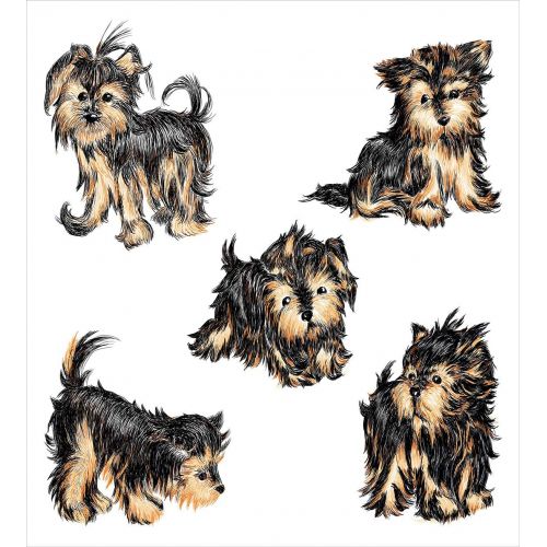  Prime Leader Full Bedding Sets for Boys, Yorkie Duvet Cover Set, Hand Drawn Cute Yorkies Realistic Yorkshire Terrier Images Dog Love Cartoon, Cosy House Collection 4 Piece Bedding Sets