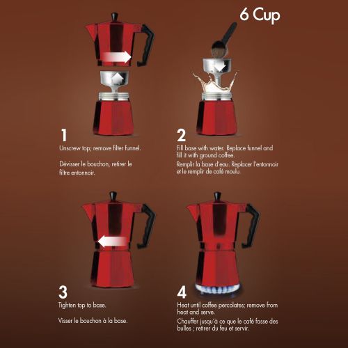  Primula Espresso Maker for Stove Top, 6 Cup (Makes 6 Traditional Demitasse Cups), Red