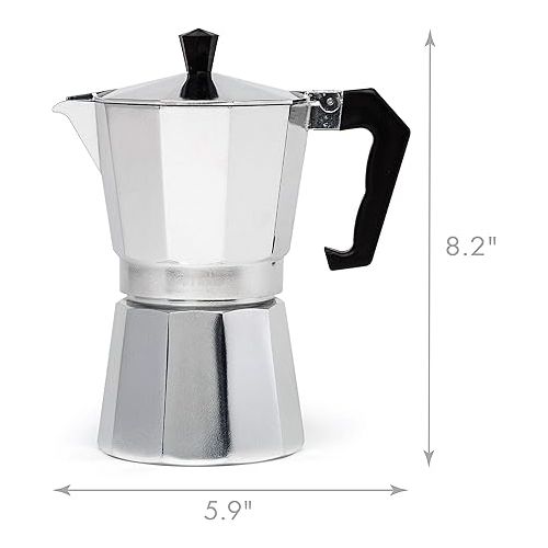  Primula Classic Stovetop Espresso and Coffee Maker, Moka Pot for Italian and Cuban Cafe Brewing, Greca Coffee Maker, Cafeteras, 6 Espresso Cups, Silver