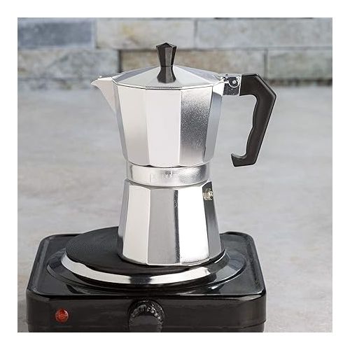  Primula Classic Stovetop Espresso and Coffee Maker, Moka Pot for Italian and Cuban Cafe Brewing, Greca Coffee Maker, Cafeteras, 6 Espresso Cups, Silver
