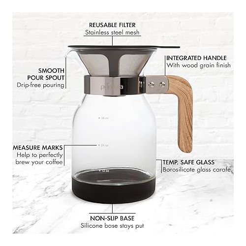  Primula Park Set with Permanent Reusable Removable Filter Coffee Dripper Pour Over Maker Brewer Pot, Borosilicate Glass, Easy to Use and Clean, 36 oz