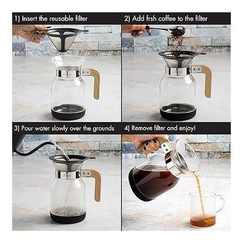  Primula Park Set with Permanent Reusable Removable Filter Coffee Dripper Pour Over Maker Brewer Pot, Borosilicate Glass, Easy to Use and Clean, 36 oz