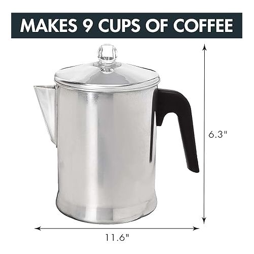  Primula Today Aluminum Stove Top Percolator Maker Durable, Brew Coffee On Stovetop, 9 Cup, Silver