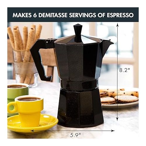  Primula Classic Stovetop Espresso and Coffee Maker, Moka Pot for Italian and Cuban Cafe Brewing, Greca Coffee Maker, Cafeteras, 6 Espresso Cups, Black