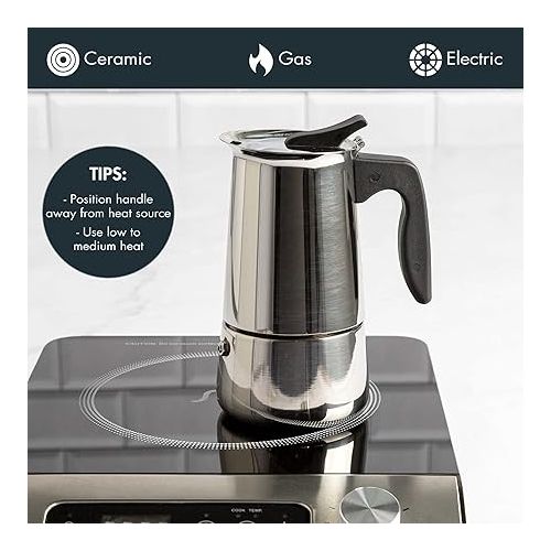  Primula Stainless Steel Stovetop Espresso Coffee Maker, 4-Cup, 3.5