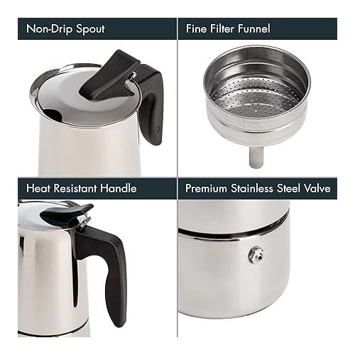  Primula Stainless Steel Stovetop Espresso Coffee Maker, 4-Cup, 3.5