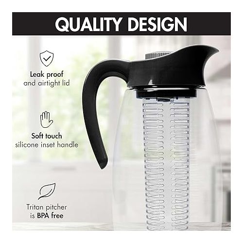  Primula Flavor-It Beverage System, Includes Large Capacity Fruit Infuser Core, Tea Infuser Core, and Chill Core, Dishwasher Safe Pitcher, 2.9-Quart, Black