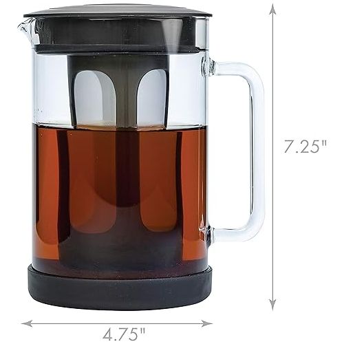  Primula Pace Cold Brew Iced Coffee Maker with Durable Glass Pitcher and Airtight Lid, Dishwasher Safe, Perfect 6 Cup Size, 1.6 Qt, Black