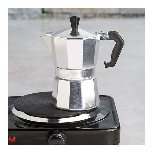  Primula Classic Stovetop Espresso and Coffee Maker, Moka Pot for Italian and Cuban Cafe Brewing, Greca Coffee Maker, Cafeteras, 3 Espresso Cups, Silver