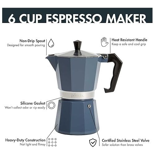  Primula Classic Stovetop Espresso and Coffee Maker, Moka Pot for Italian and Cuban Cafe Brewing, Greca Coffee Maker, Cafeteras, 6 Espresso Cups, Blue