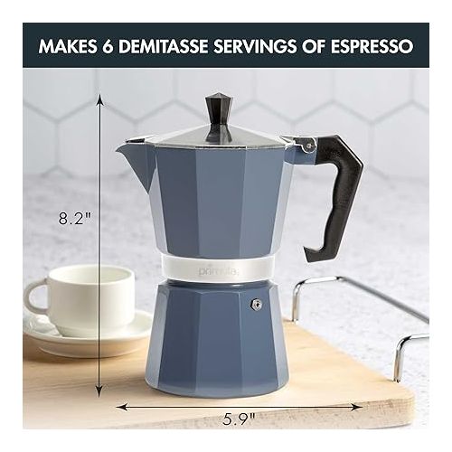  Primula Classic Stovetop Espresso and Coffee Maker, Moka Pot for Italian and Cuban Cafe Brewing, Greca Coffee Maker, Cafeteras, 6 Espresso Cups, Blue