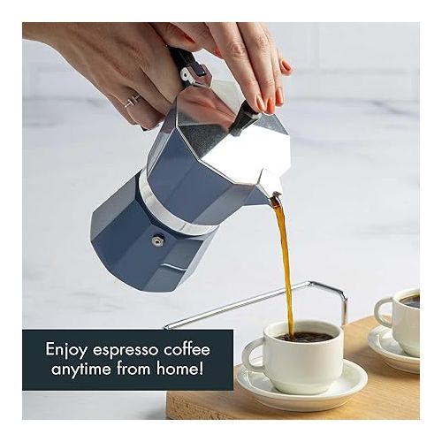  Primula Classic Stovetop Espresso and Coffee Maker, Moka Pot for Italian and Cuban Cafe Brewing, Greca Coffee Maker, Cafeteras, 6 Espresso Cups, Blue