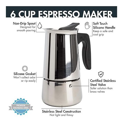  Primula Premium Stainless Steel Stovetop Espresso and Coffee Maker, 6-Cup