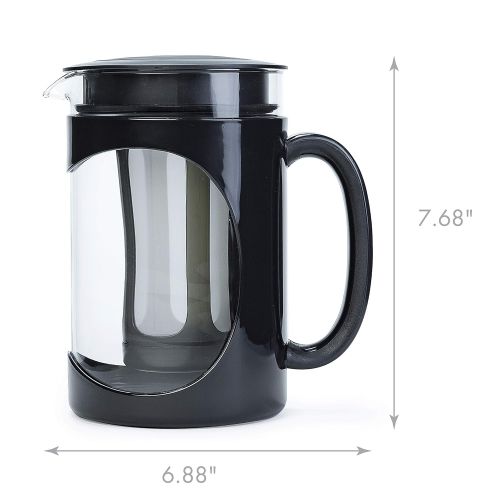  Primula PBPBK-5101 Burke Deluxe Cold Brew Iced Coffee Maker, Comfort Grip Handle, Durable Glass Carafe, Removable Mesh Filter, Perfect 6 Cup Size, Dishwasher Safe, 1.6 Qt, Black