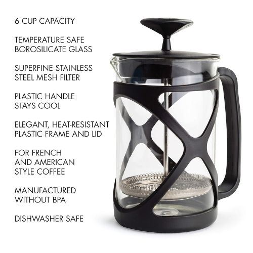  Primula Tempo French Press Premium Filtration with No Grounds, Heat Resistant Borosilicate Glass, Black