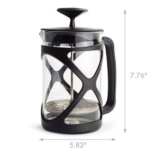  Primula Tempo French Press Premium Filtration with No Grounds, Heat Resistant Borosilicate Glass, Black