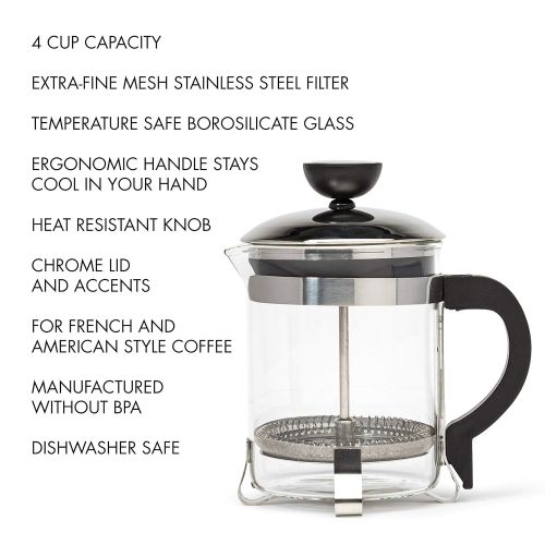  Primula 4 Cup Classic Coffee Press, Chrome