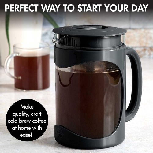  Primula Burke Deluxe Cold Brew Iced Coffee Maker, Comfort Grip Handle, Durable Glass Carafe, Removable Mesh Filter, Perfect 6 Cup Size, Dishwasher Safe, 1.6 qt, Black