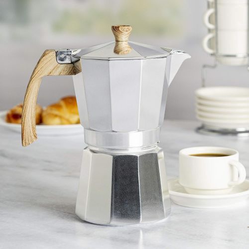  Primula Aluminum Stove Top Espresso Maker, Percolator Pot for Moka, Cuban Coffee, Cappuccino, Latte and More, Perfect for Camping, 6 Cup, Polished