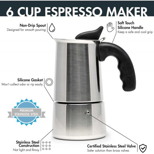  Primula Premium Stainless Steel Stovetop Espresso and Coffee Maker, Moka Pot for Classic Italian Style Cafe Brewing, Six Cup