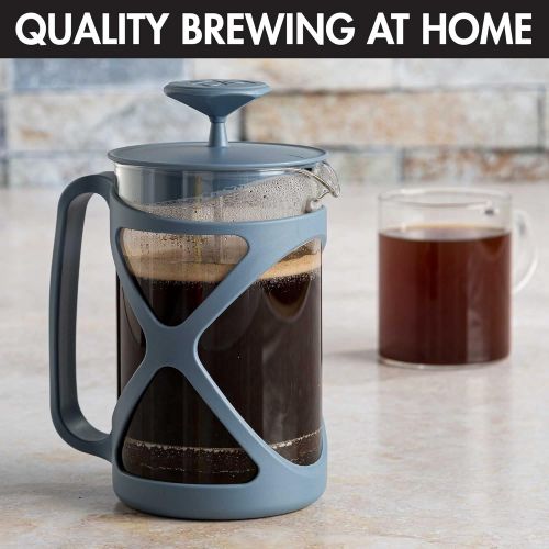  Primula Tempo French Press Premium Filtration with No Grounds, Heat Resistant Borosilicate Glass, Blue, 24 oz